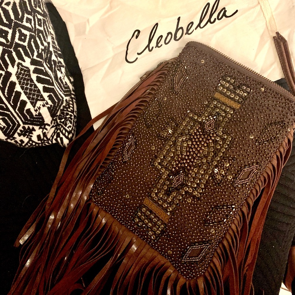 Leather and Fringe Cleobella Crossbody Purse